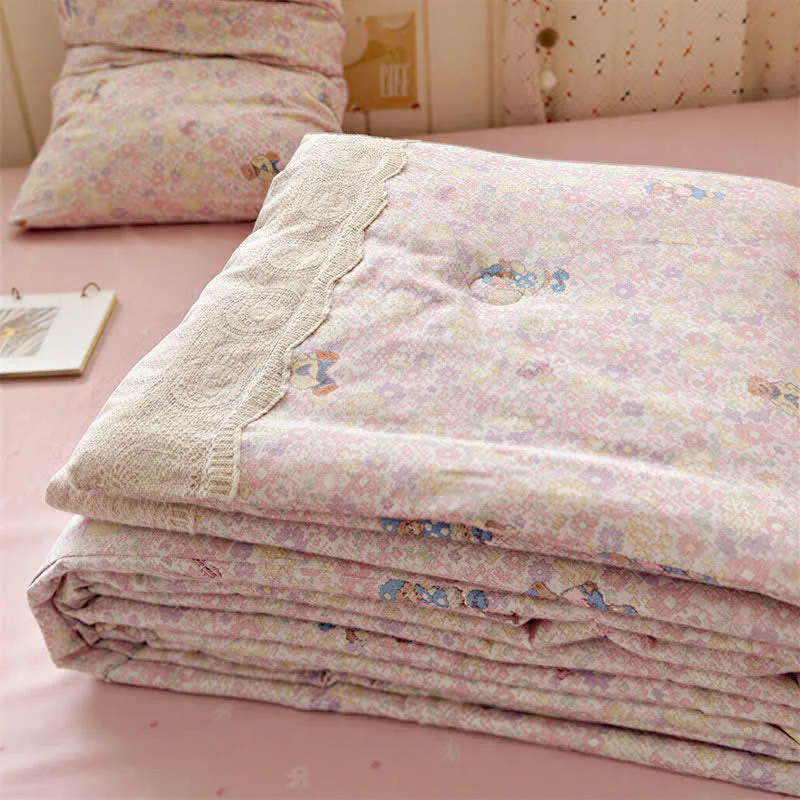 Natural Ownkoti Pink Lace Bear Cotton Bedding Set Fashionable