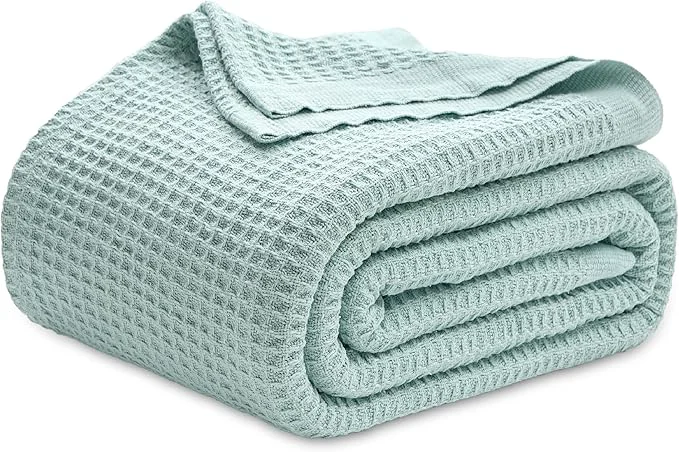 Eco-Friendly Bedsure Gentlesoft Cotton Blanket King Size for Bed - Cooling Breathable and Soft for Spring Summer Thick Cozy Waffle Weave Blanket Gifts for Women Mint 104x90 inches Luxury