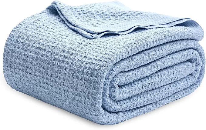 Top-Quality Bedsure Gentlesoft Cotton Blanket King Size for Bed - Cooling Breathable and Soft for Spring Summer Thick Cozy Waffle Weave Blanket Gifts for Women Sky Blue 104x90 inches Environmentally Friendly