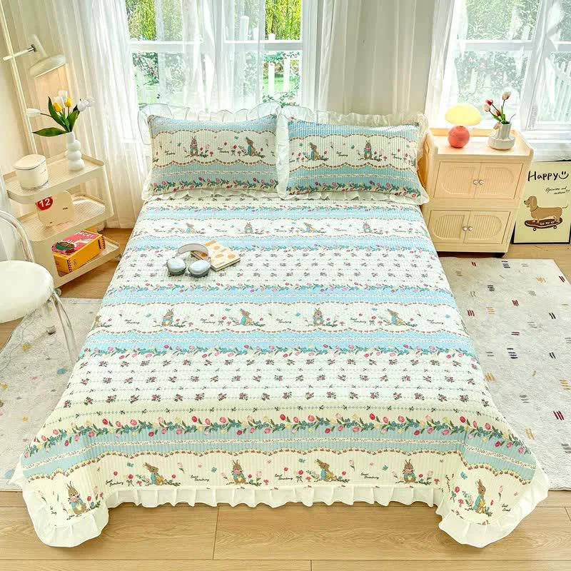 Innovative Ownkoti Floral Bunny Print Cotton Twill Coverlet Lightweight