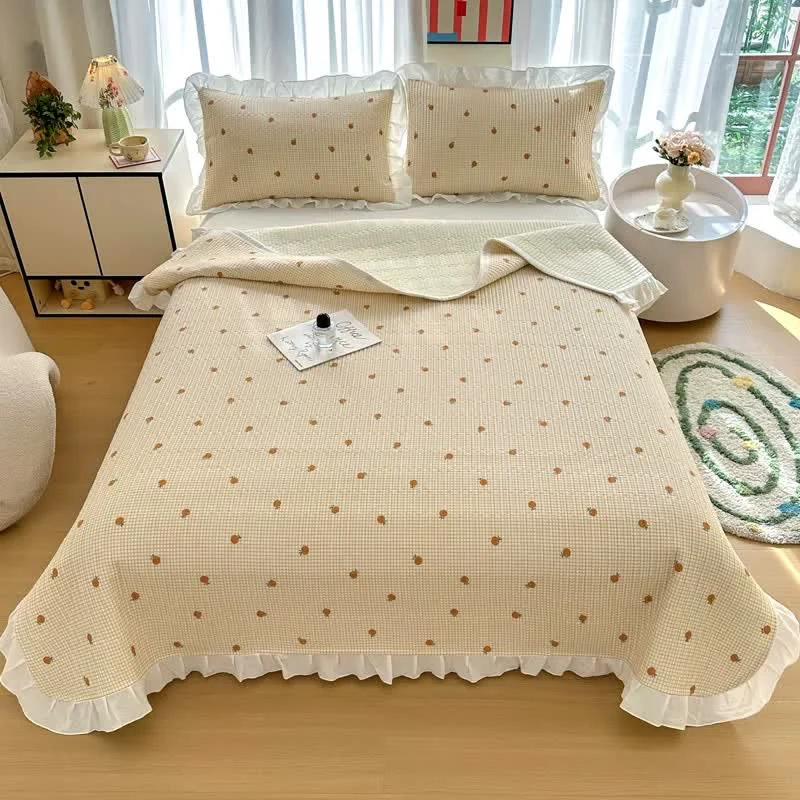 Convenient Ownkoti Ruffled Edge Orange Print Cotton Coverlet Recyclable