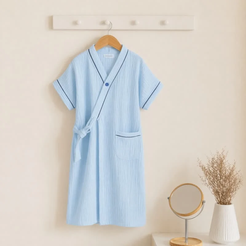 Genuine Ownkoti Blue Cotton Gauze Kimono Kids Bathrobe Prestigious