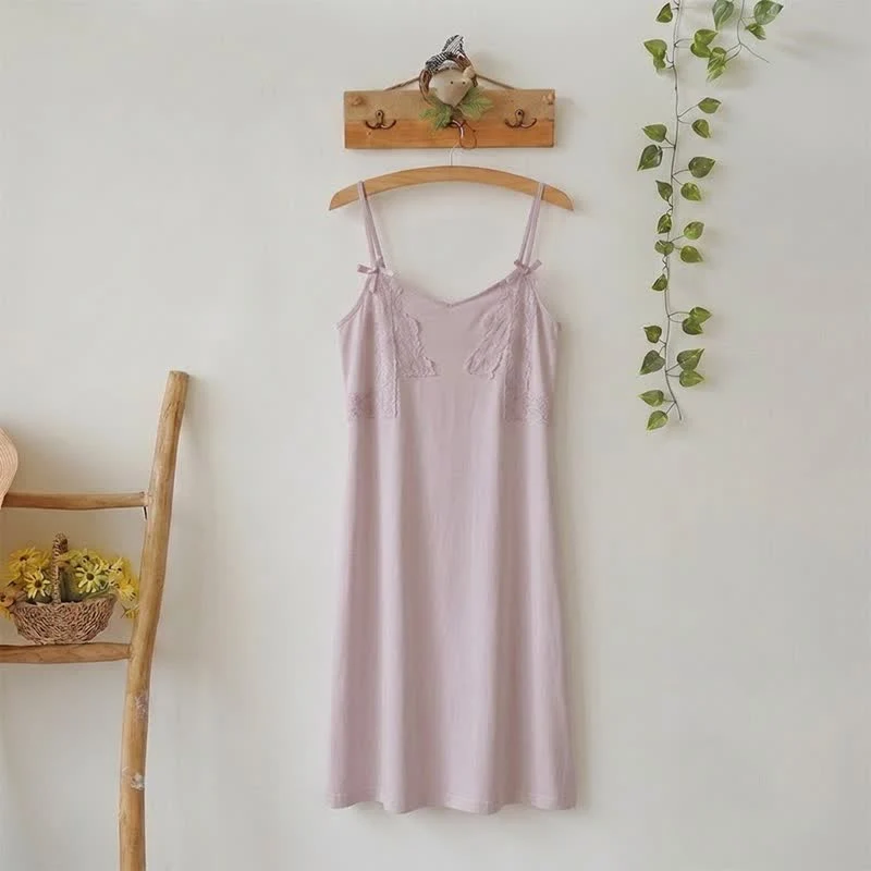 Breathable Ownkoti Cotton Lace Cami Slip Night Dress Green