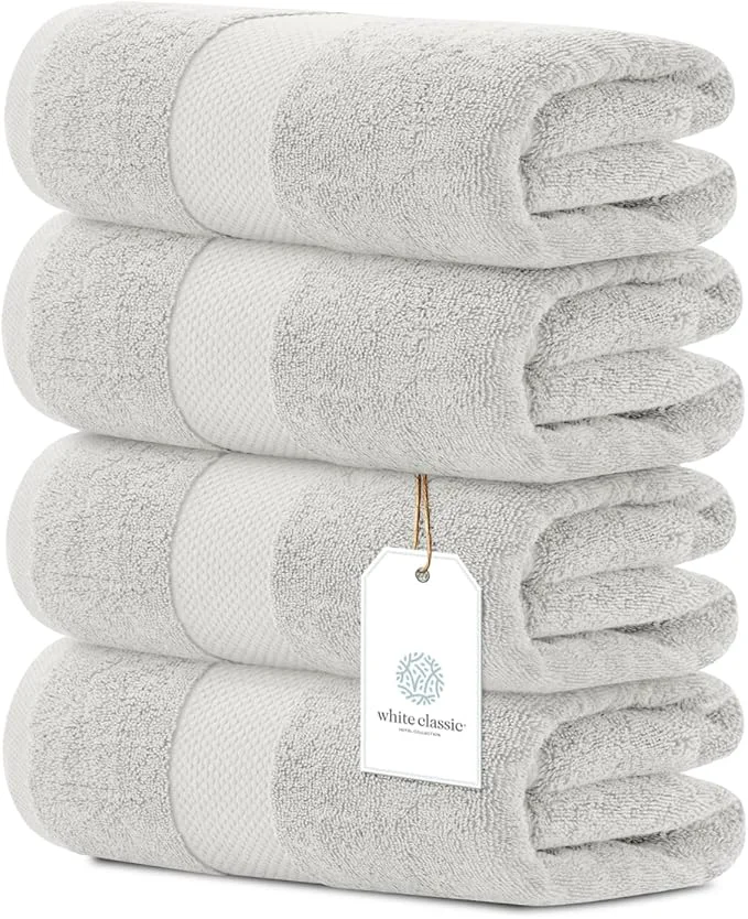 Optimized White Classic Luxury Bath Towels Set of 4 Large Natural
