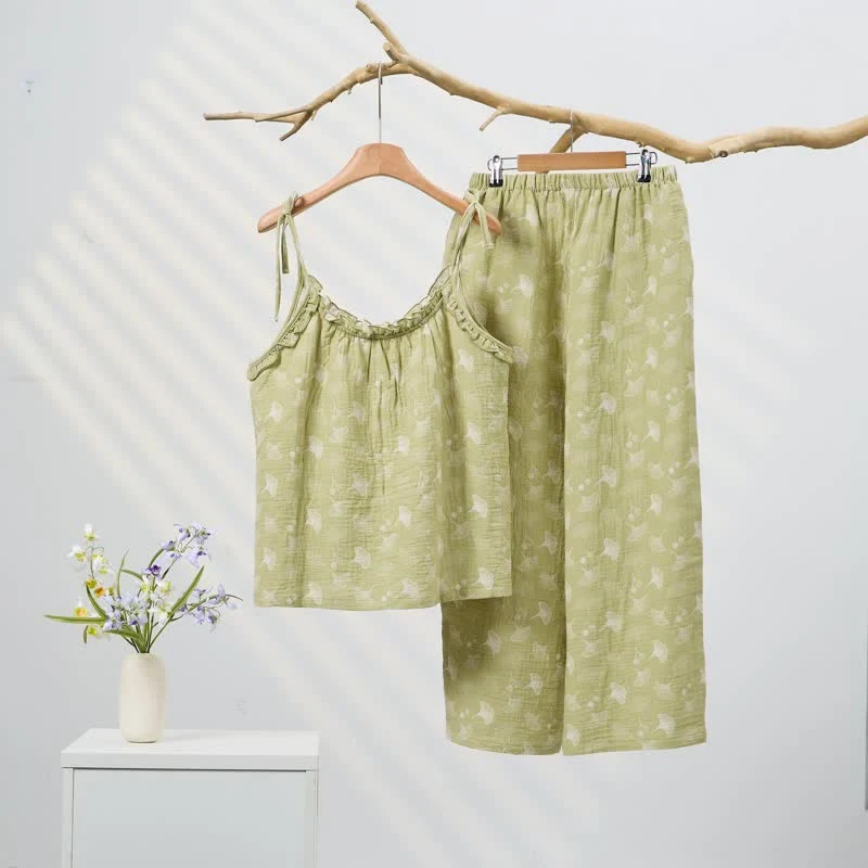 Environmentally Friendly Ownkoti Fresh Ginkgo Leaf Cami Cotton Pajamas Smart