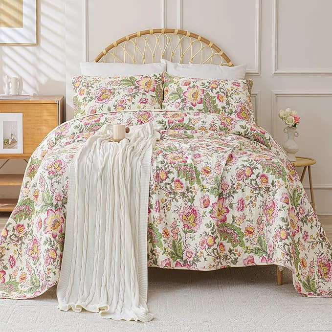 Authentic Cmfshape Floral Quilt Sets Bedspread Set Cotton Bedding Set All Season Use Lightweight Reversible Coverlet Quilts with 2 Pillow Shams King 106 quot x96 quot Traditional