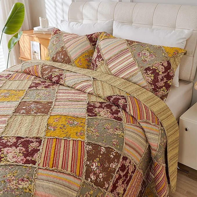 Fashionable Cmfshape Floral Quilt Sets Bedspread Set Cotton Patchwork Bedding Set All Season Use Lightweight Reversible Coverlet Quilts with 2 PillowShams King 106 quot x96 quot First-Class