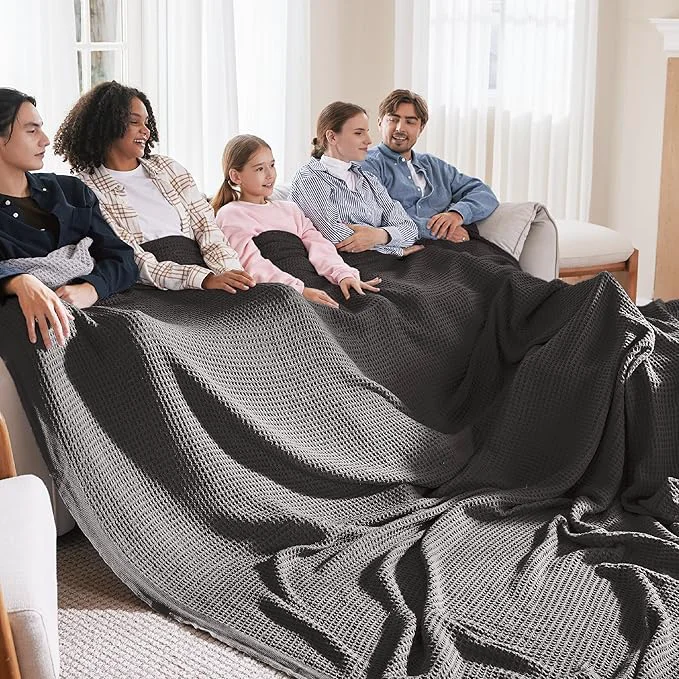 Classic Bedsure Gentlesoft Cotton Big Blanket Oversized King for Bed - Large Breathable Thick Cooling Waffle Weave Blanket for Summer Couch Cover Dark Grey 120x94 inches High-End