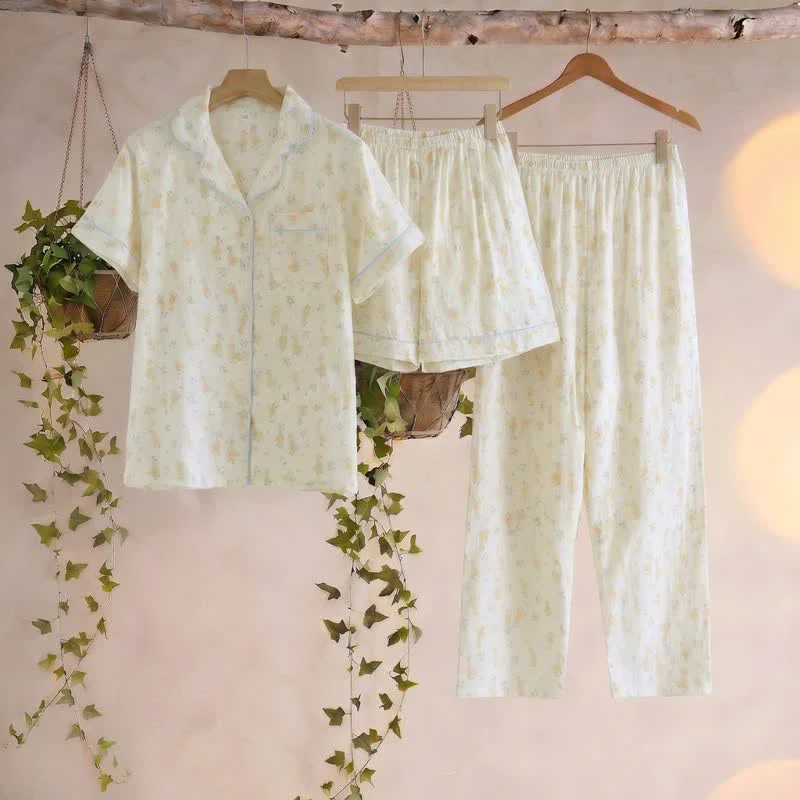 Environmentally Friendly Ownkoti Cotton Duck Print Three Piece Loungewear Next-Generation