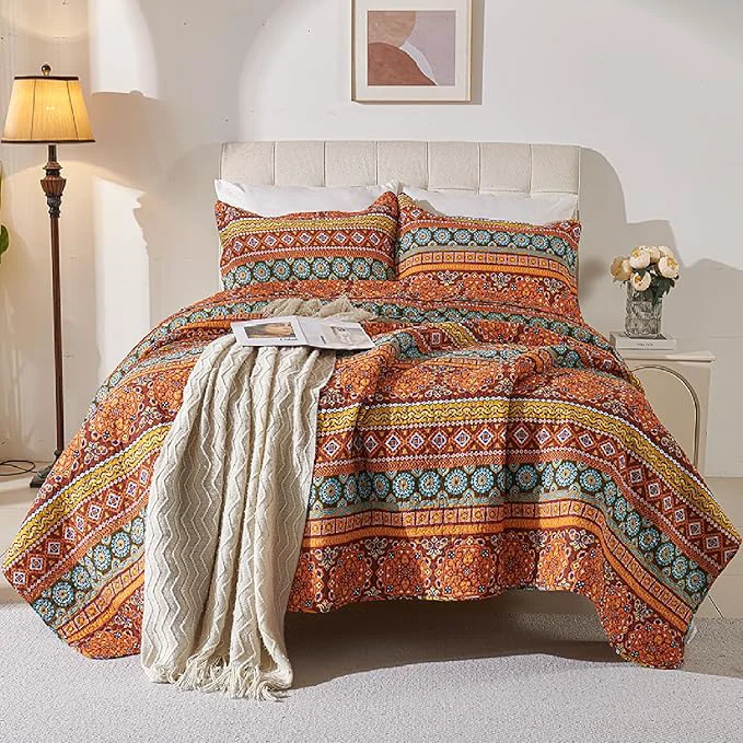 Traditional Cmfshape Orange Quilt Sets Bedspread Set Cotton Boho Bedding Set All Season Use Lightweight Reversible Coverlet Quilts with 1 Pillow Shams Twin 68 quot x86 quot Minimalist
