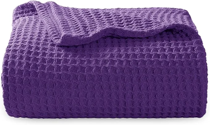 Sustainable Bedsure Gentlesoft Cotton Blanket Twin XL Size for College Dorm - Breathable and Soft for Spring Summer Waffle Weave Twin Blanket for Bed Dorm Room Essentials Purple 66x90 inches Easy-to-Use