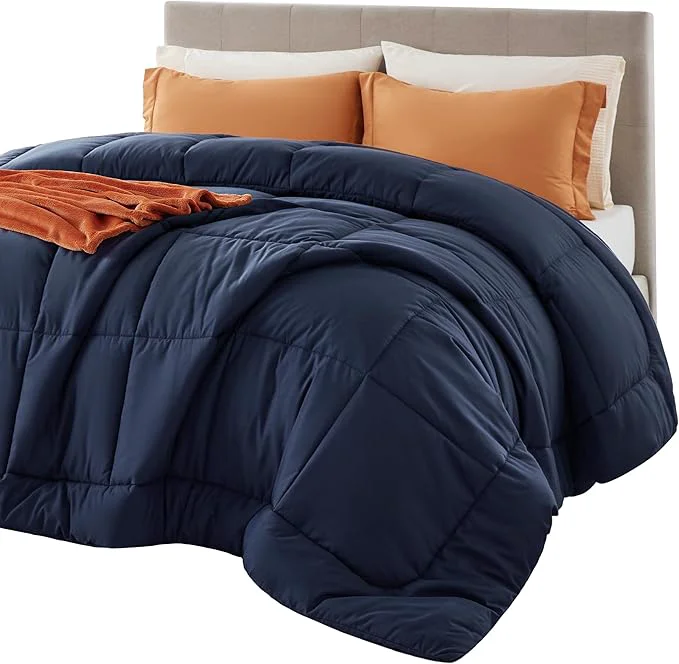Bedsure Comforter Duvet Insert - Quilted Comforters Queen Size All Season Duvet GentleSoft Down Bedding with 8 Tabs Gifts for Women Men Navy Blue Queen 88 x 88 Inches Enhanced
