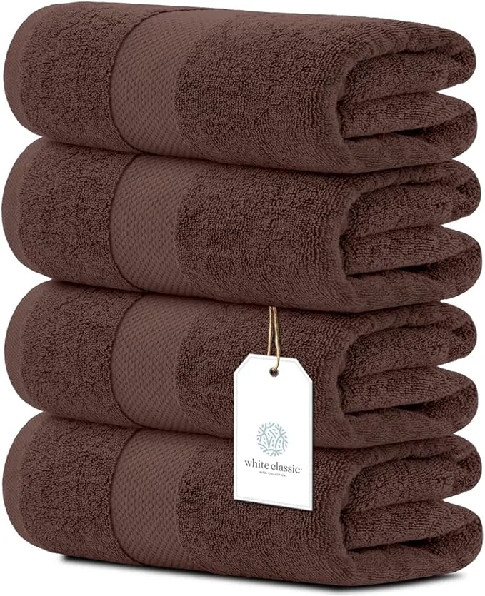 Traditional White Classic Luxury Bath Towels Set of 4 Large Selected