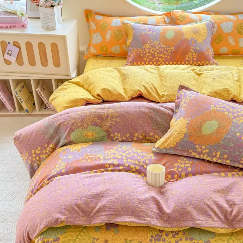 Easy-to-Use Ownkoti Sunflower Cotton Double Gauze Bedding Set 4PCS Exceptional