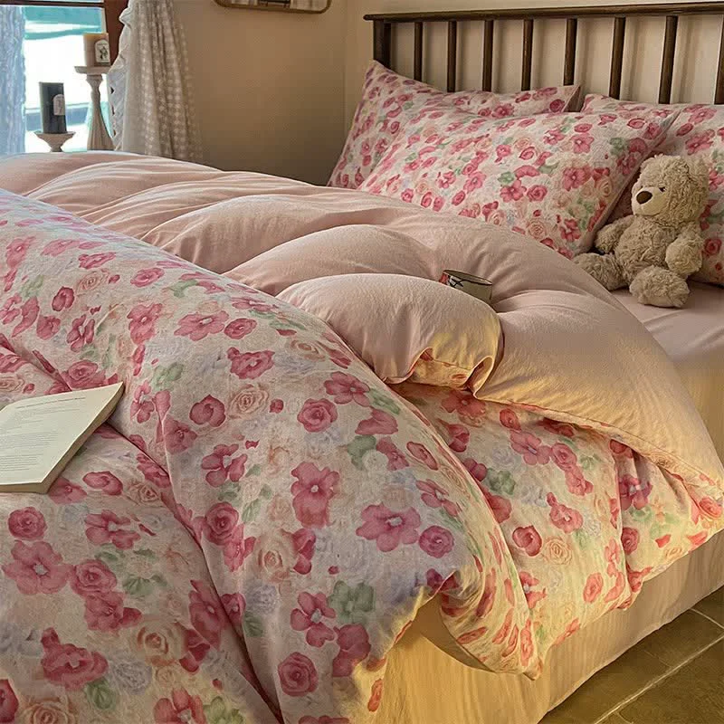 Exclusive Ownkoti Cottagecore Pink Floral Cotton Gauze Bedding 4PCS Durable