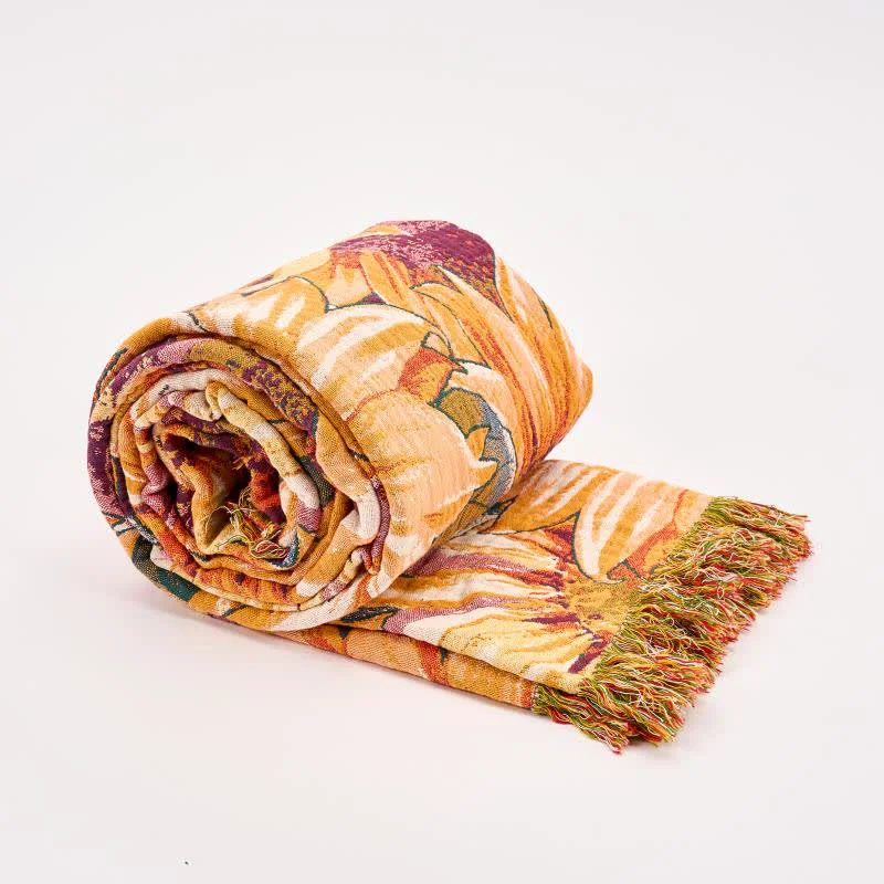 Functional Ownkoti Boho Sunflower Cotton Gauze Bedspread Quilt Enhanced
