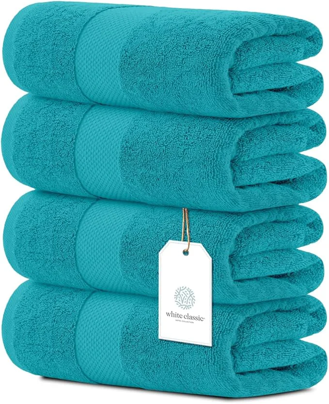 Exclusive White Classic Luxury Bath Towels Set of 4 Large Consistent