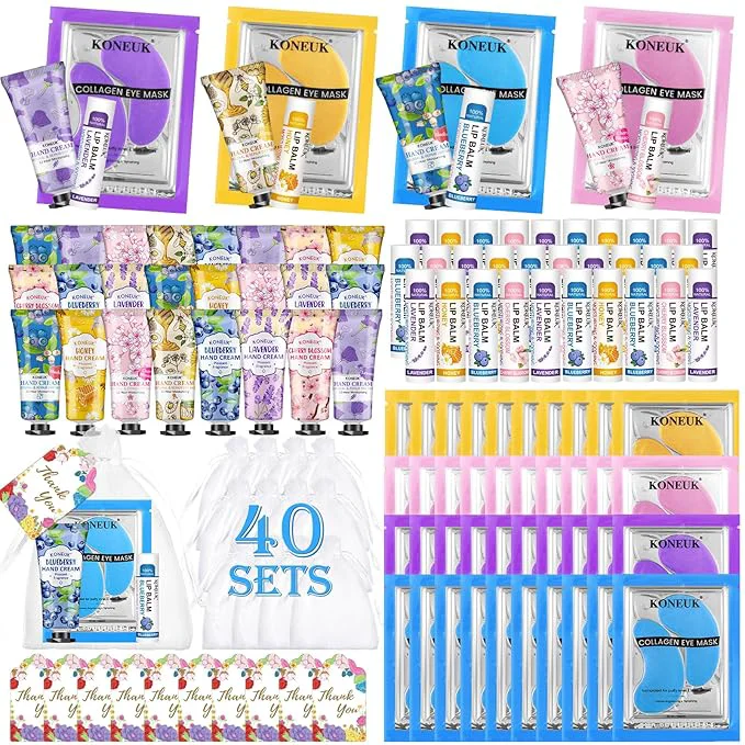Prestigious 120 Pcs Spa Party Favors Set of Under Eye Patches Bulk Hand Creams and Lip Elegant