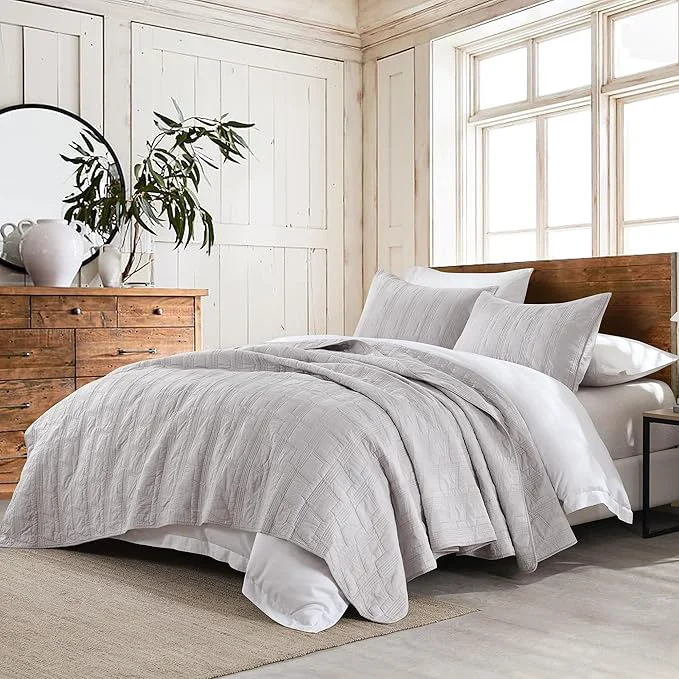 Responsible HORIMOTE HOME Cotton Quilt Set Queen Size Light Grey Pre-Washed Bedspread Coverlet Set Cozy Lightweight Stitching Decorative Bedding Cover with 2 Shams in Geometric Pattern for All Season Breathable