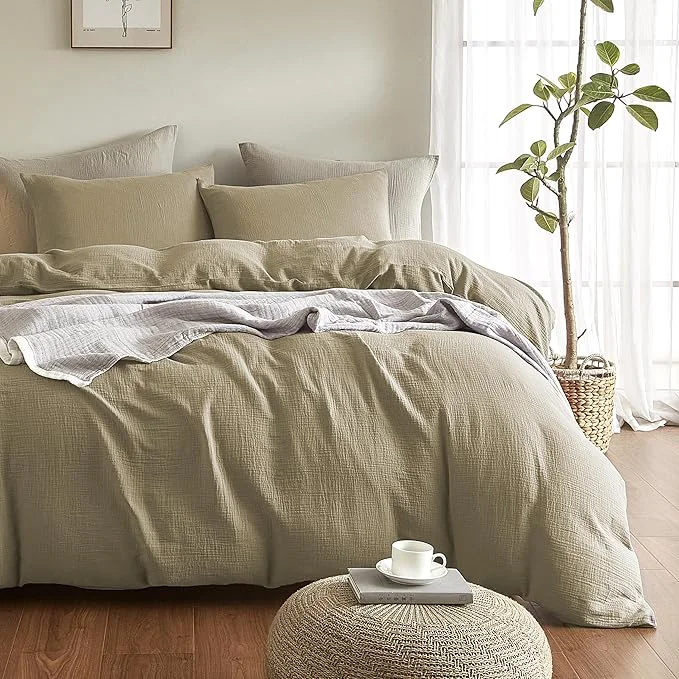 Convenient SE SOFTEXLY Muslin Duvet Cover Queen Size Washed Cotton Duvet Cover Set Ultra Soft Comforter Cover Linen Like 3 Pieces Minimalist Gauze Duvet Cover with 2 Pillowcases 90 quot x90 quot Oatmeal Clean