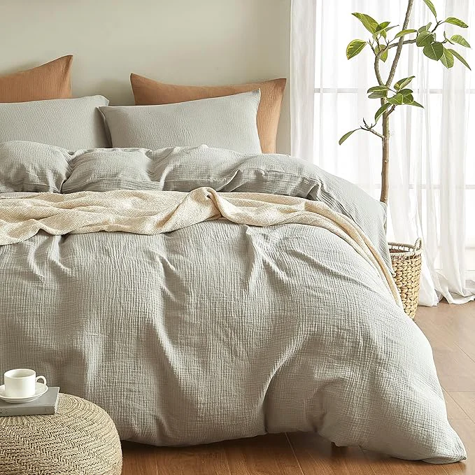 Optimized SE SOFTEXLY Muslin Duvet Cover Twin Size Washed Cotton Duvet Cover Set Ultra Soft Comforter Cover Linen Like 2 Pieces Minimalist Gauze Duvet Cover with 1 Pillowcase 68 quot x90 quot Smoky-Green Smooth