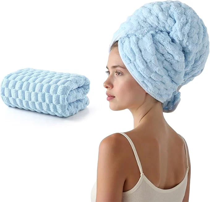 World-Class REDKISS Blue Microfiber Hair Towels Contemporary