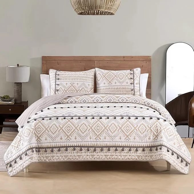 Classic HORIMOTE HOME Boho Style Beige Twin Quilt Set with Tassle Soft and Lightweight Bedspread for All Season Twin Size Bed Coverlet with 1 Matching Pillow Sham 2 Pieces Powerful
