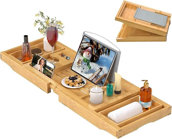 Prestigious Bathtub Caddy Tray for Tub Foldable Bath Table Trays Bamboo Shelf Safe