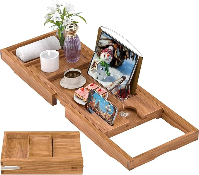 Breathable Teak Bathtub Caddy Tray for Tub Foldable Luxury Bath Table Tray Verified