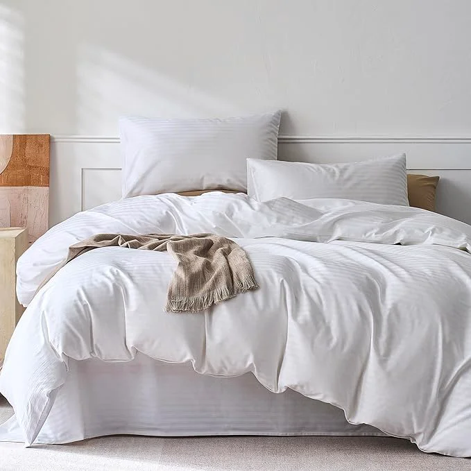 Flexible JELLYMONI Striped Duvet Cover Set - Full Size Comforter Cover Classic Sateen Stripes Cotton 3 Pcs Bedding with Zipper Closure amp 8 Corner Ties for Guest or Teen Room Reusable