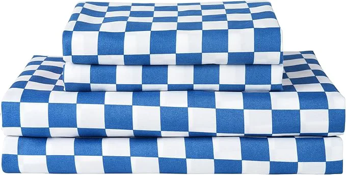 Safe Bed Sheet Set 3 Piece -Twin Size-Soft Durable Microfiber Bedding Sheet Set Deep Pocket Stain Fade amp Wrinkle Resistant Blue and White Checkerboard Grid Plaid Blue amp White Unique