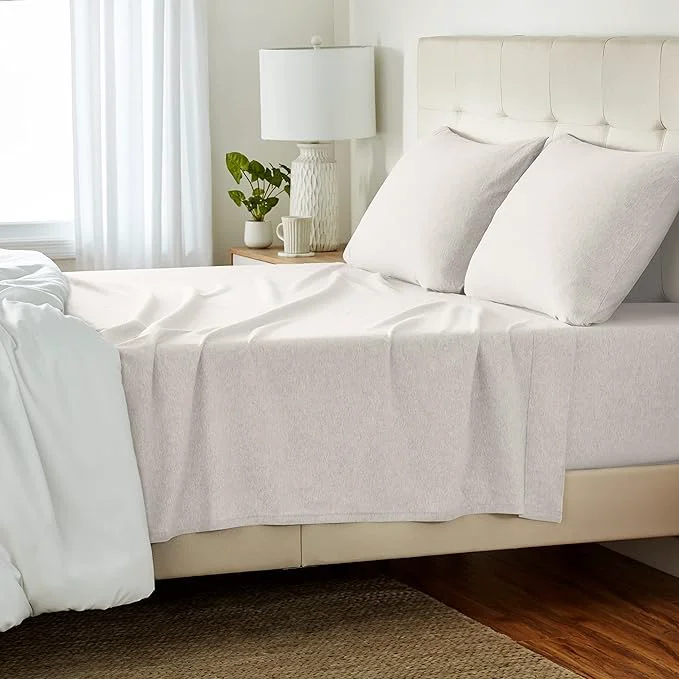 Top-Quality Amazon Basics 4-Piece Soft Breathable Cotton Jersey Knit Bed Sheet Set with Deep Pockets Includes Flat and Fitted Sheets Pillowcase Queen Oatmeal Solid Exceptional