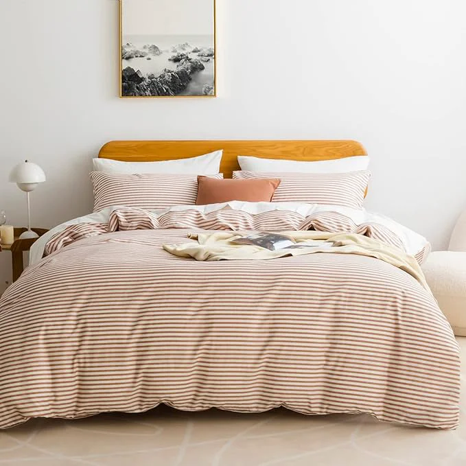 Contemporary JELLYMONI Natural Cotton 2pcs Striped Duvet Cover Sets White Duvet Cover with Pink Stripes Pattern Printed Comforter Cover with Zipper Closure amp Corner Ties Twin Size Carefully Designed