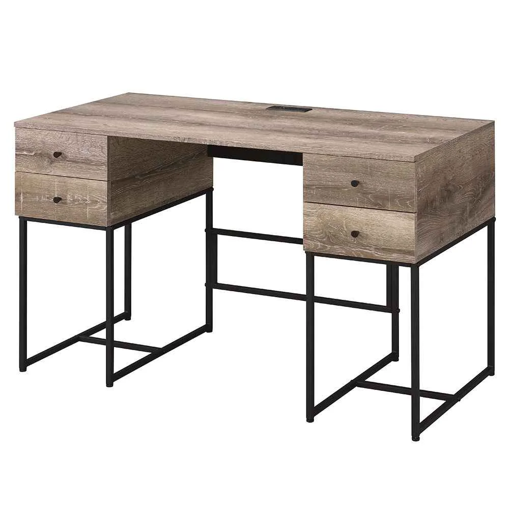Casual Desirre - Writing Desk With USB - Rustic Oak amp Black Sophisticated