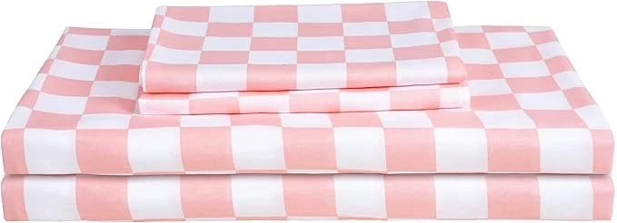 Top-Quality Season Bed Sheet Set 3 Piece -Twin Size-Soft Durable Microfiber Bedding Sheet Set Deep Pocket Stain Fade amp Wrinkle Resistant Green and White Checkerboard Grid Plaid Coral amp White Classic