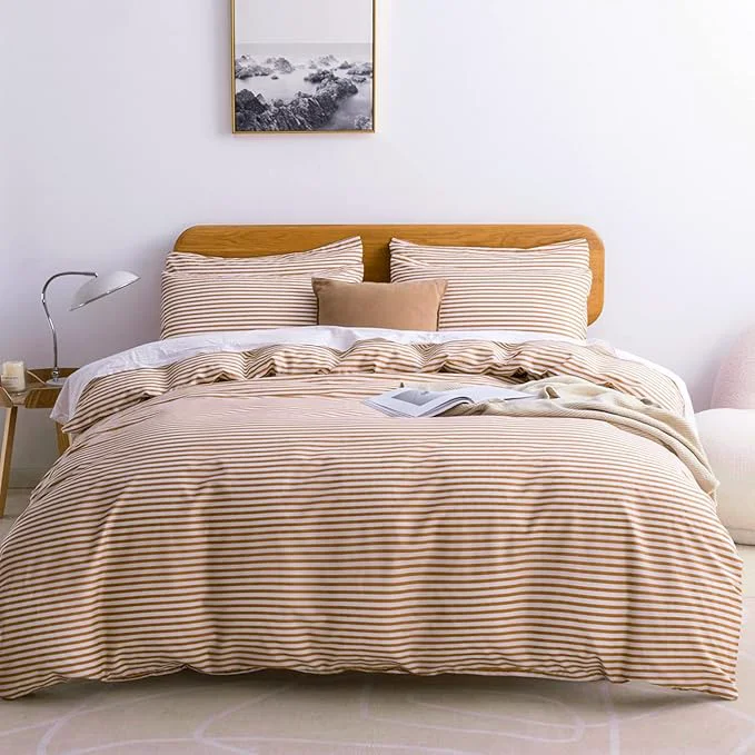 Lightweight JELLYMONI Cal King Duvet Cover Set Cotton Duvet Cover 3 Pieces with Zipper Closure 1 Duvet Cover and 2 Pillowcases White with Rust Striped Crafted