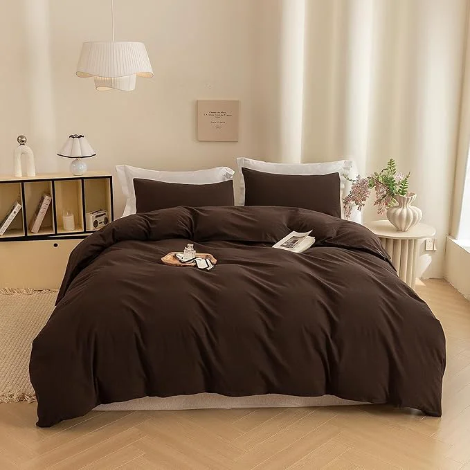 Traditional ECOCOTT Duvet Cover King Size - Washed Cotton Linen Like Textured Breathable Durable Soft Comfy Bedding Set with Zipper Closure amp Corner Ties Cocoa Brown 104 quot x90 quot Original
