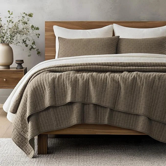 Casual EVERGRACE Cross Stitch Pre-Washed Cotton Quilt Bedding Set Queen Size Oversized 3 Pieces Lightweight Bedspread Coverlet for All Season with 2 Matching Shams Mocha Brown 92 quot x96 quot Consistent