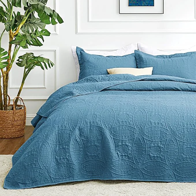 Verified Love 39 s cabin Quilts for Full Bed Misty Blue Bedspreads Bedding Set - Lightweight Bedspread Comforter - Coin Pattern Bedding Coverlet for All Season - 3 Pieces 1 Quilt 2 Pillow Shams Casual
