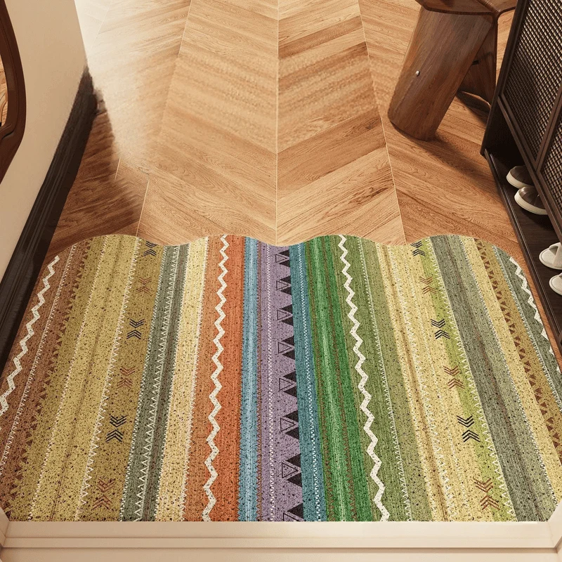 Outstanding Ownkoti Vintage Rainbow Striped Non-Slip Entry Rug Luxury