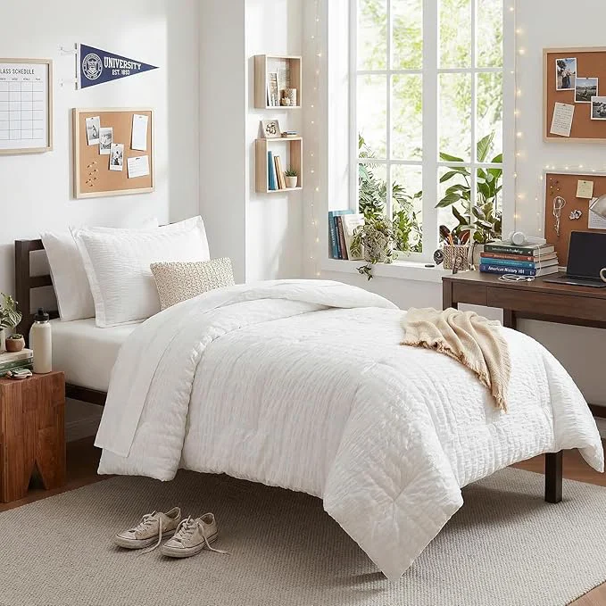 Crafted CozyLux Twin Comforter Set with Sheets 5 Pieces White Seersucker Textured Bed in a Bag for Girls Luxury Soft Bedding Sets with Down Comforter Sheets Pillowcase amp Sham for All Seasons High-Quality