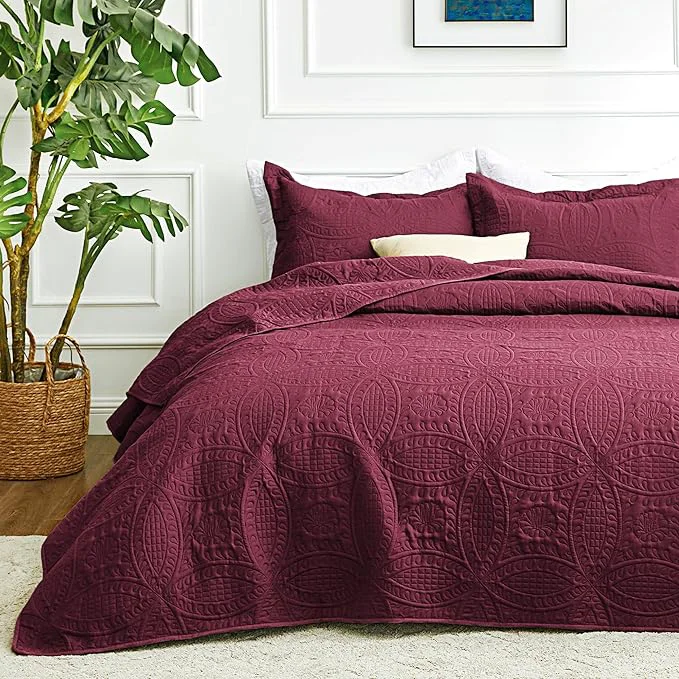 Proven Love 39 s cabin Twin Quilt Set Burgundy Bedspreads Bedding Set - Soft Bed Lightweight Bedspread Comforter - Modern Style Coin Pattern Coverlet for All Season - 2 Pieces 1 Quilt 1 Pillow Sham Advanced
