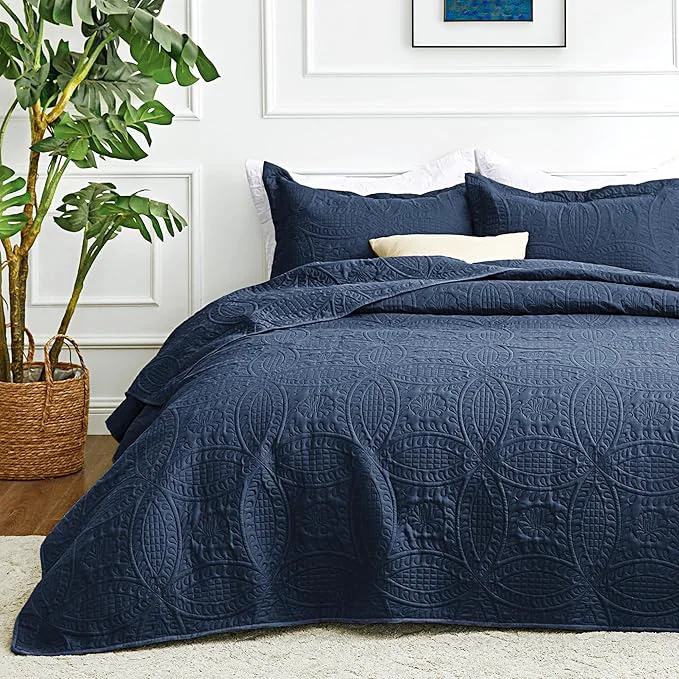 Advanced Love 39 s cabin Quilts for Full Bed Navy Bedspreads Bedding Set - Summer Lightweight Bedspread Comforter - Coin Pattern Bedding Coverlet for All Season - 3 Pieces 1 Quilt 2 Pillow Shams Environmentally Friendly
