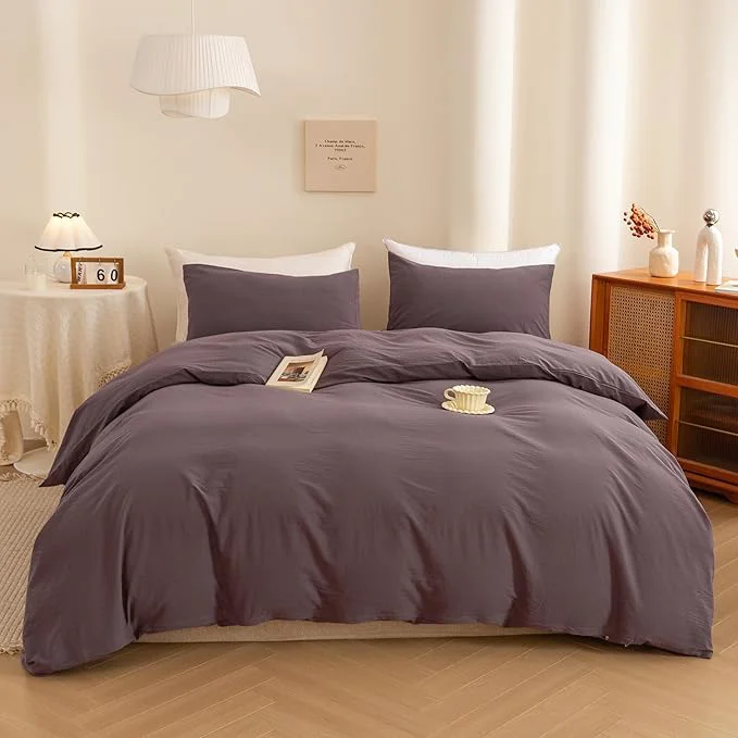 Original ECOCOTT Duvet Cover Set Washed Cotton Linen-Like Textured Soft amp Breathable Durable Comfy Bedding Set for All Seasons Oversized Queen Size Lilac Purple Expertly Made
