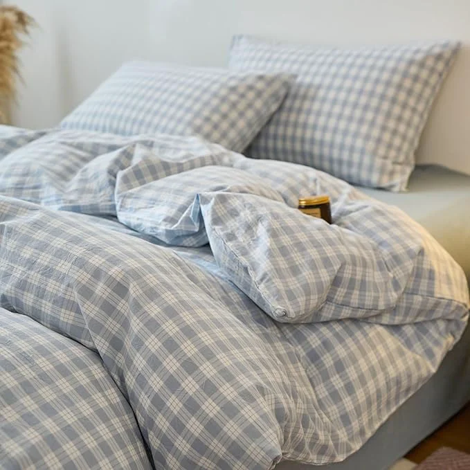 Excellent Blue Gingham Duvet Cover Twin Size Washed Cotton Boho Twin Comforter Cover Soft Pattern Checkered Zipper Duvet Cover Set with 2 Pillow Cases Farmhouse Dorm Bedding Set Plaid Duvet Protector Organic