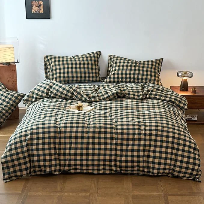 Responsible Checkered Duvet Cover XL Twin Dark Green Washed Cotton Twin XL Comforter Cover Boho Gingham Buffalo Plaid Zipper Duvet Cover Set with Corner Ties Pattern Boys Bedding Set Chic Duvet Protector Premium Material