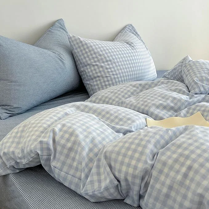 Premium Material Blue Gingham Twin XL Duvet Cover Washed Cotton Boho Twin XL Comforter Cover Cute Soft Plaid Chic Duvet Cover Set with Hidden Zipper Coquette Farmhouse Bedding Set Aesthetic Duvet Protector Effective