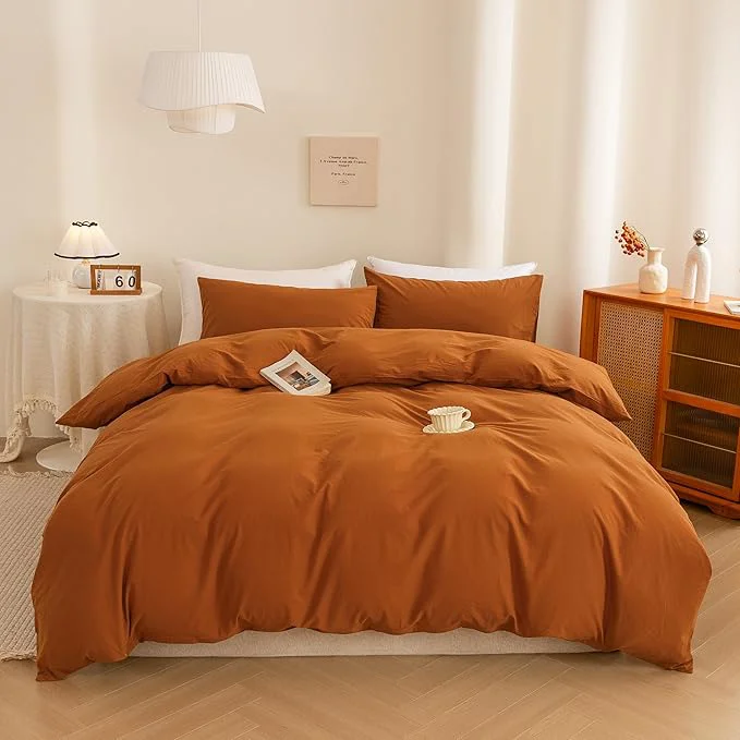Durable ECOCOTT Orange Duvet Cover King Size 3 Piece Washed Cotton 1 Duvet Cover with Zipper and 2 Pillowcases Ultra Soft and Easy Care Breathable Cozy Bedding Set Orange King Artisan