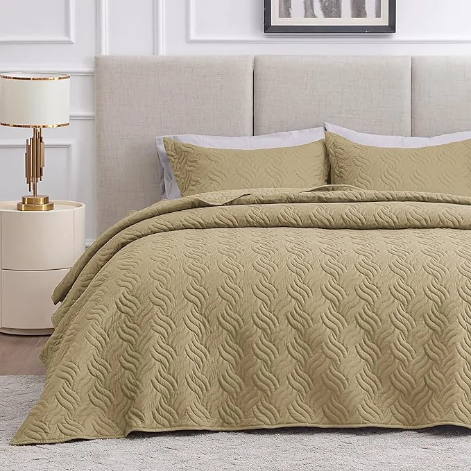 Top-Quality Love 39 s cabin Quilts for Full Bed Camel Bedspreads Bedding Set - Lightweight Bedspread Comforter - Wave Pattern Bedding Coverlet for All Season - 3 Pieces 1 Quilt 2 Pillow Shams Environmentally Friendly