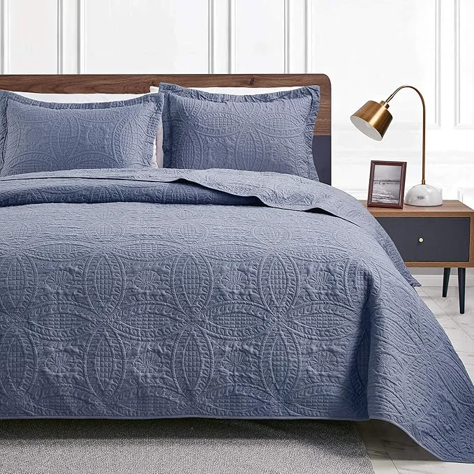 Natural Love 39 s cabin Quilts for Queen Bed Blue Bedspreads - Soft Bed Summer Lightweight Bedspread Comforter - Modern Style Coin Pattern Coverlet for All Season - 3 Pieces 1 Quilt 2 Pillow Shams